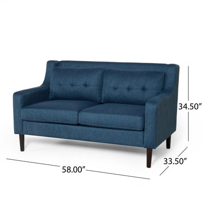 Divano moderno imbottito Roomfitters, divano con bottoni trapuntati, braccioli curvi e comodi cuscini