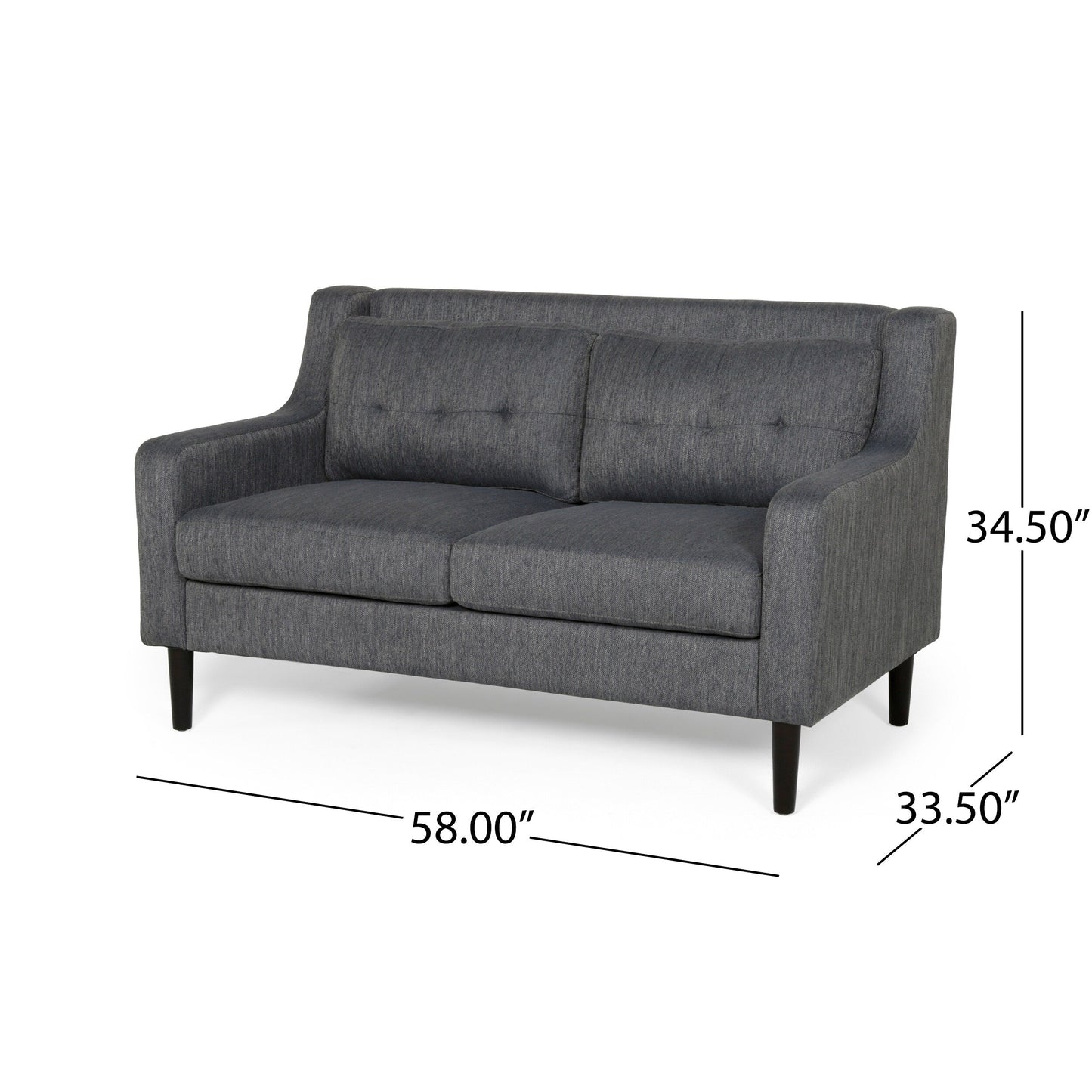 Divano moderno imbottito Roomfitters, divano con bottoni trapuntati, braccioli curvi e comodi cuscini