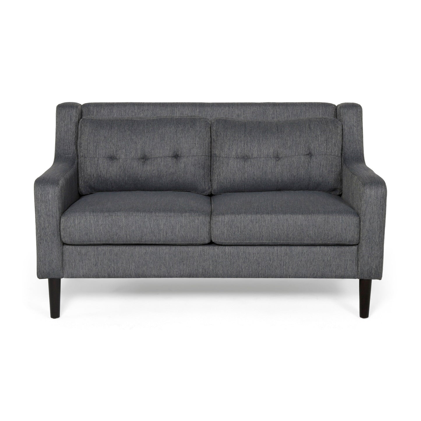 Divano moderno imbottito Roomfitters, divano con bottoni trapuntati, braccioli curvi e comodi cuscini