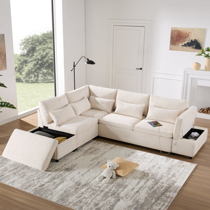Divano componibile modulare Roomfitters con pouf contenitore, divano componibile in ciniglia oversize a forma di L per appartamento