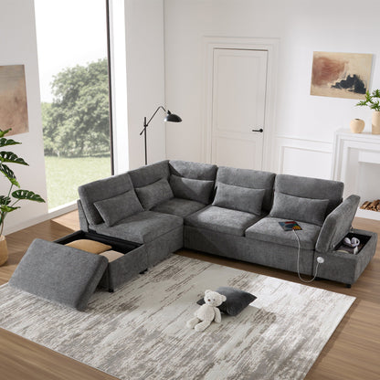 Divano componibile modulare Roomfitters con pouf contenitore, divano componibile in ciniglia oversize a forma di L per appartamento