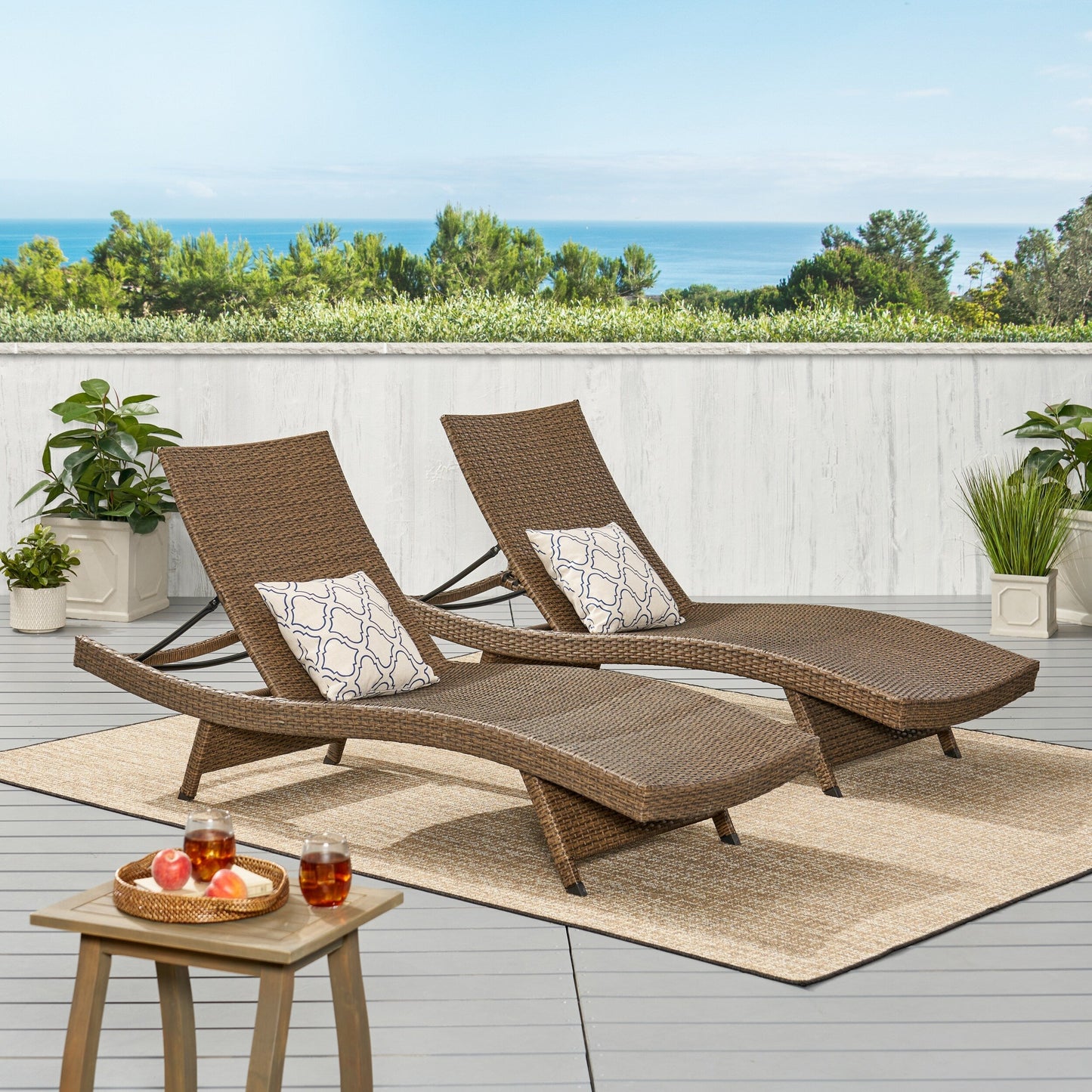 Set di chaise longue da esterno in vimini Roomfitters, sedie a sdraio reclinabili regolabili per patio, rattan resistente alle intemperie