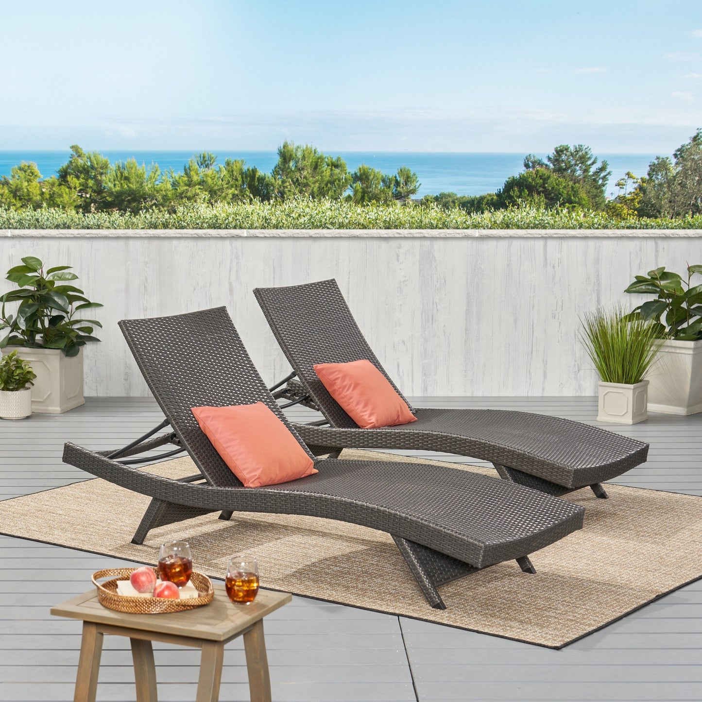 Set di chaise longue da esterno in vimini Roomfitters, sedie a sdraio reclinabili regolabili per patio, rattan resistente alle intemperie