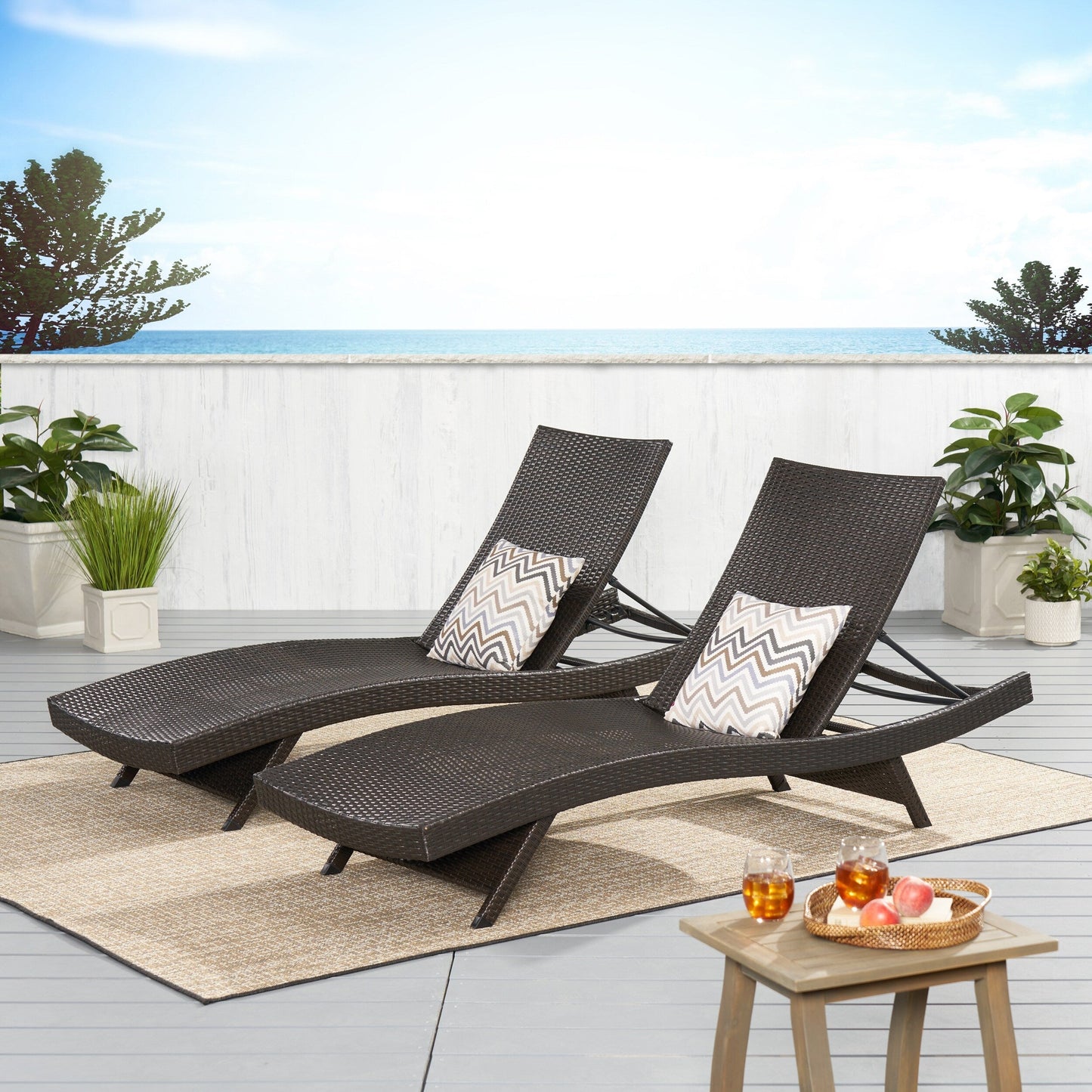 Set di chaise longue da esterno in vimini Roomfitters, sedie a sdraio reclinabili regolabili per patio, rattan resistente alle intemperie