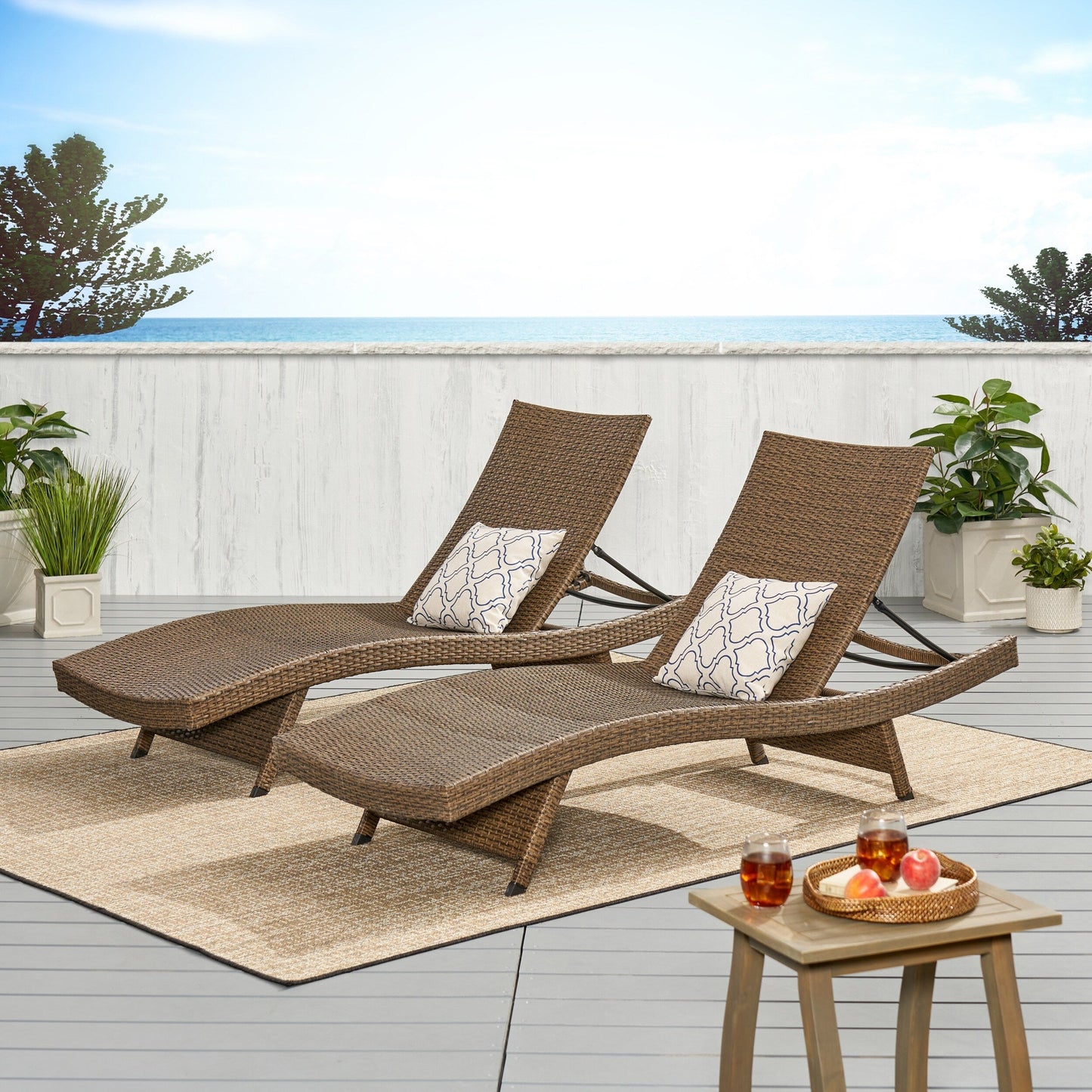 Set di chaise longue da esterno in vimini Roomfitters, sedie a sdraio reclinabili regolabili per patio, rattan resistente alle intemperie