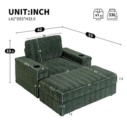 Divano letto chaise longue oversize Roomfitters con pouf, poltrona letto in pelliccia sintetica con portabicchieri