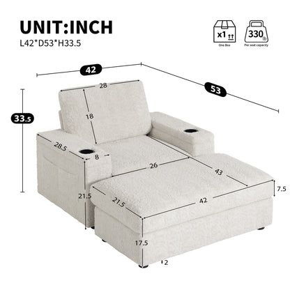 Divano letto chaise longue oversize Roomfitters con pouf, poltrona letto in pelliccia sintetica con portabicchieri