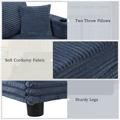 Divano letto componibile con chaise longue oversize Roomfitters, divano letto in velluto a coste con porte USB e portabicchieri