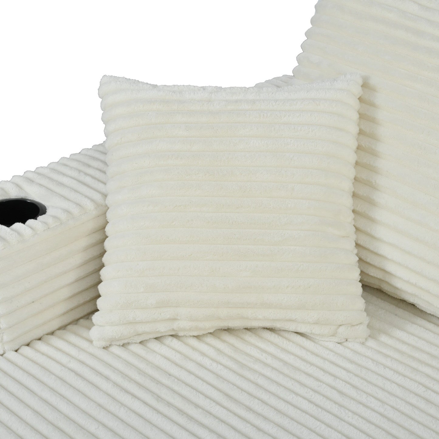 Divano letto componibile con chaise longue oversize Roomfitters, divano letto in velluto a coste con porte USB e portabicchieri