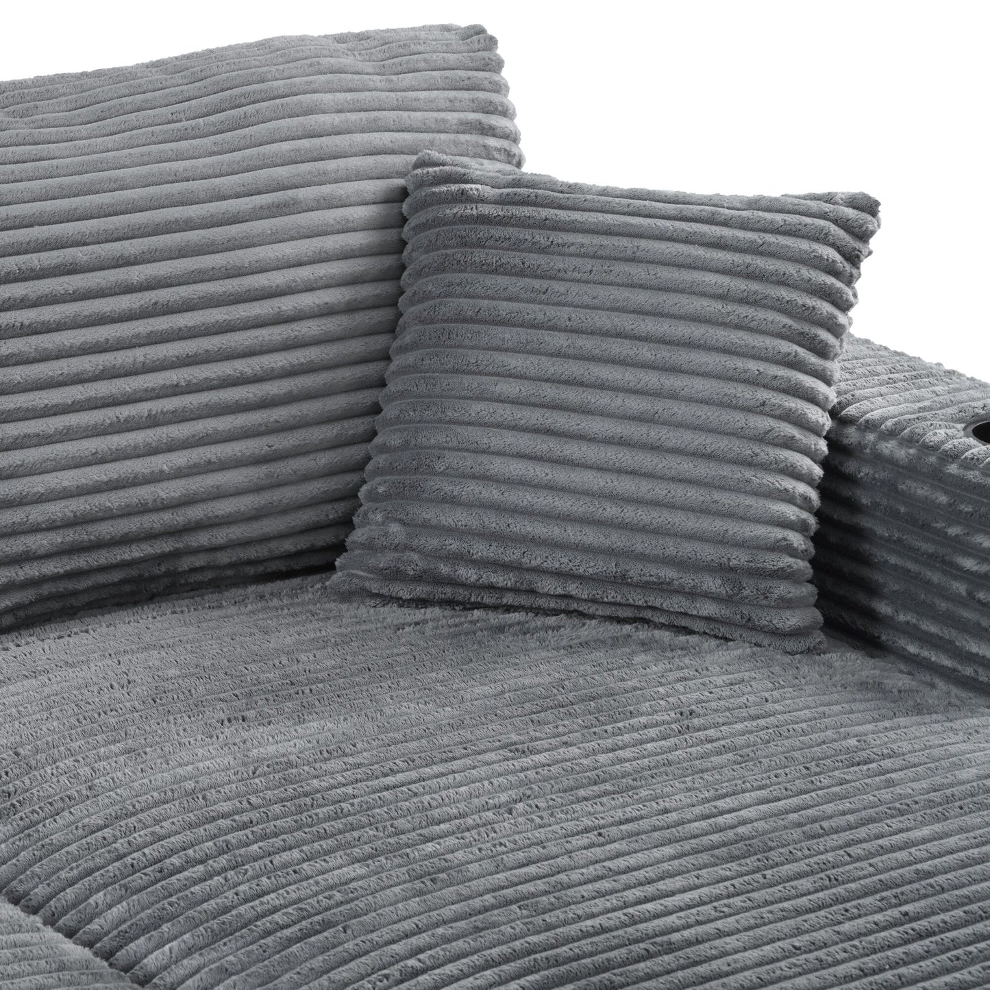 Divano letto componibile con chaise longue oversize Roomfitters, divano letto in velluto a coste con porte USB e portabicchieri