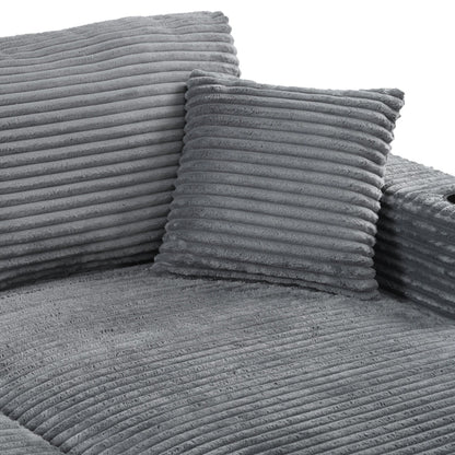 Divano letto componibile con chaise longue oversize Roomfitters, divano letto in velluto a coste con porte USB e portabicchieri