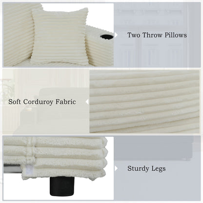 Divano letto componibile con chaise longue oversize Roomfitters, divano letto in velluto a coste con porte USB e portabicchieri