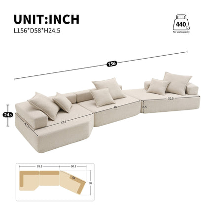 Divano modulare oversize Roomfitters con set di 3 pezzi Boucle, divano da pavimento convertibile per soggiorno, beige