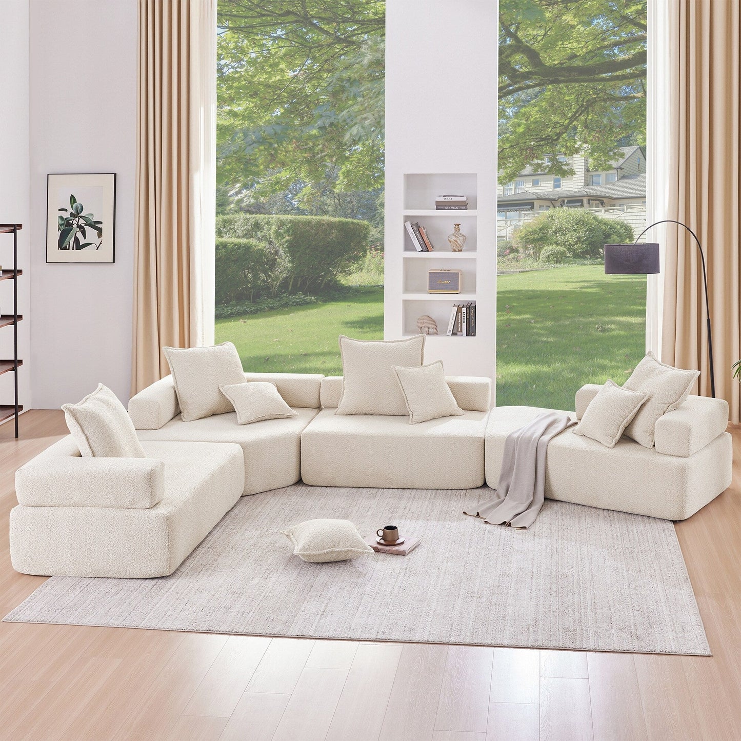 Divano componibile a U di grandi dimensioni Roomfitters con set Boucle da 4 pezzi, divano modulare da pavimento imbottito in schiuma, beige
