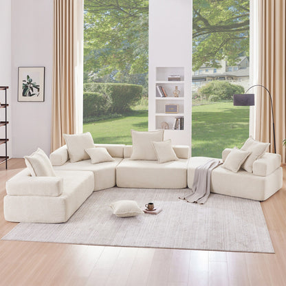 Divano componibile a U di grandi dimensioni Roomfitters con set Boucle da 4 pezzi, divano modulare da pavimento imbottito in schiuma, beige