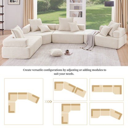 Divano componibile a U di grandi dimensioni Roomfitters con set Boucle da 4 pezzi, divano modulare da pavimento imbottito in schiuma, beige