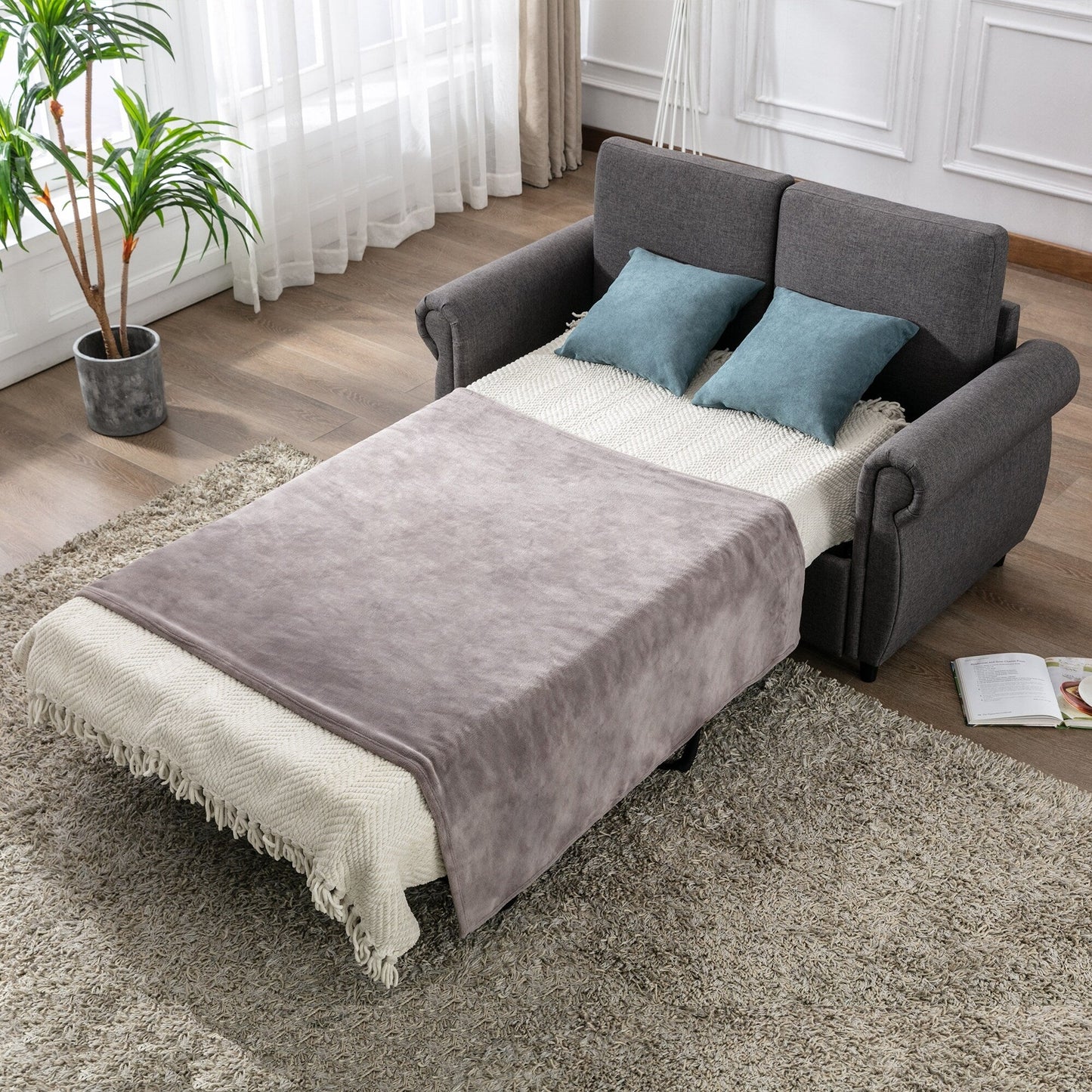 Divano letto estraibile Roomfitters con materasso memory foam singolo, divano letto salvaspazio per soggiorno