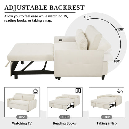 Divano letto trasformabile a 2 posti Roomfitters, con cuscini e porte USB, moderno divano letto, beige