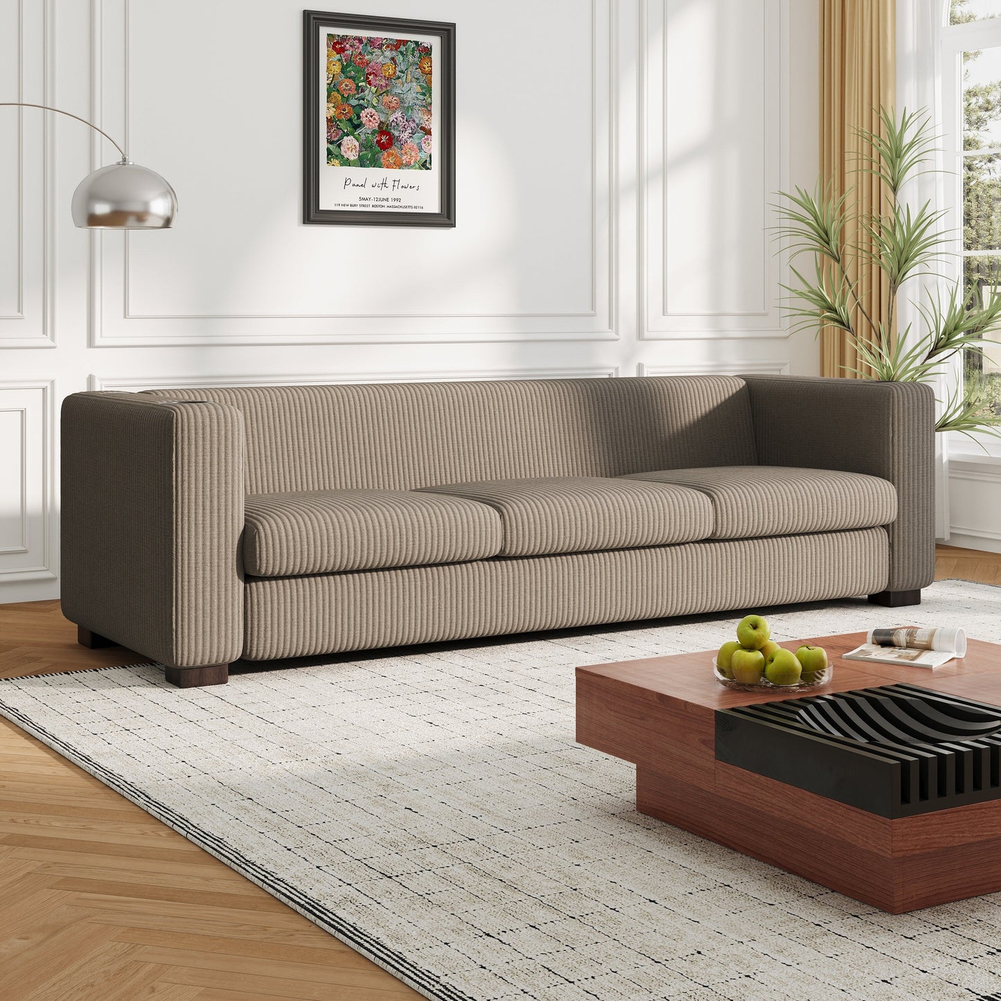 Divano a 3 posti con braccioli in velluto a coste Roomfitters, divano da soggiorno contemporaneo