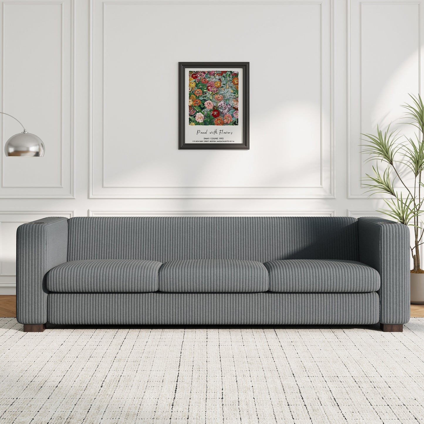 Divano a 3 posti con braccioli in velluto a coste Roomfitters, divano da soggiorno contemporaneo