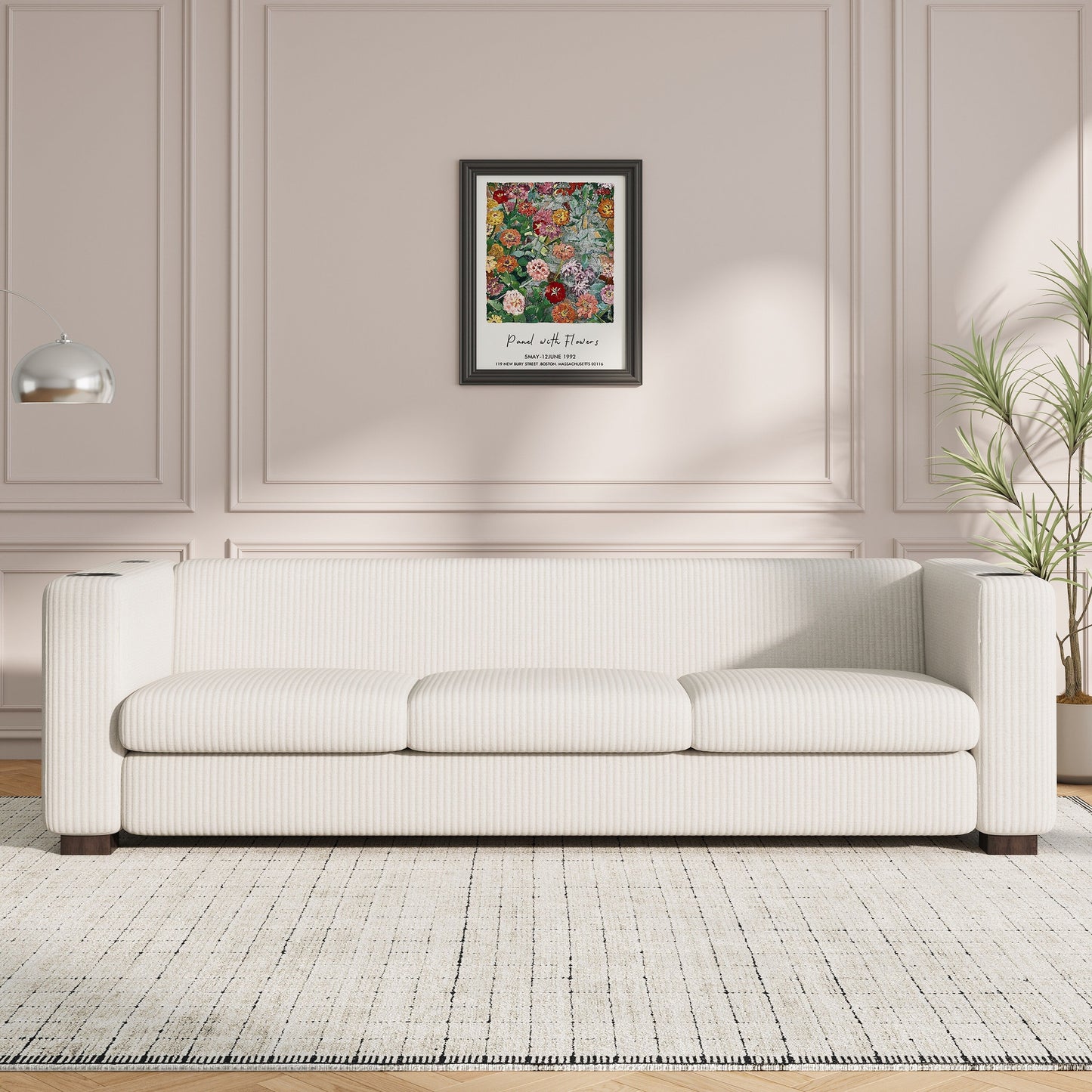 Divano a 3 posti con braccioli in velluto a coste Roomfitters, divano da soggiorno contemporaneo