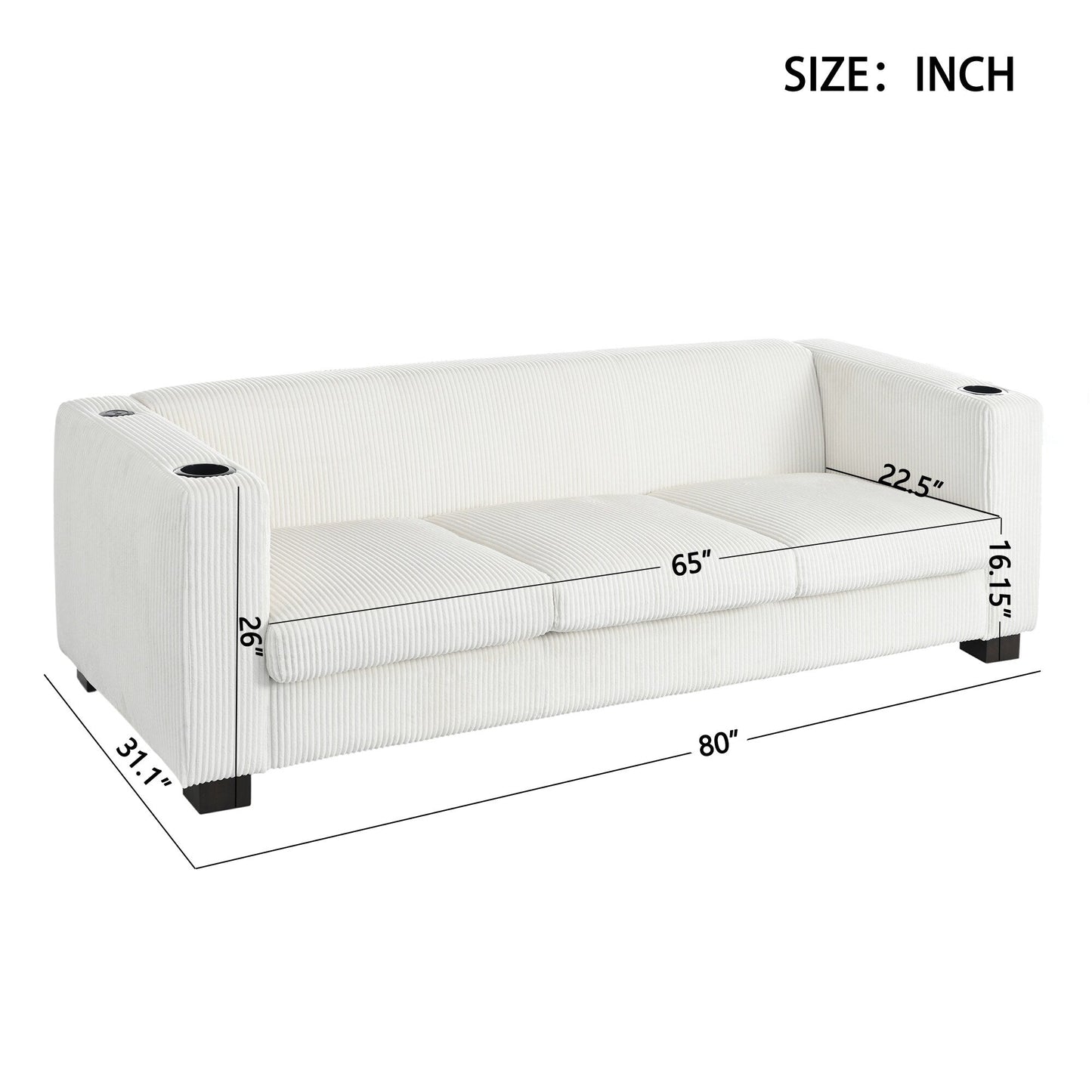 Divano a 3 posti con braccioli in velluto a coste Roomfitters, divano da soggiorno contemporaneo