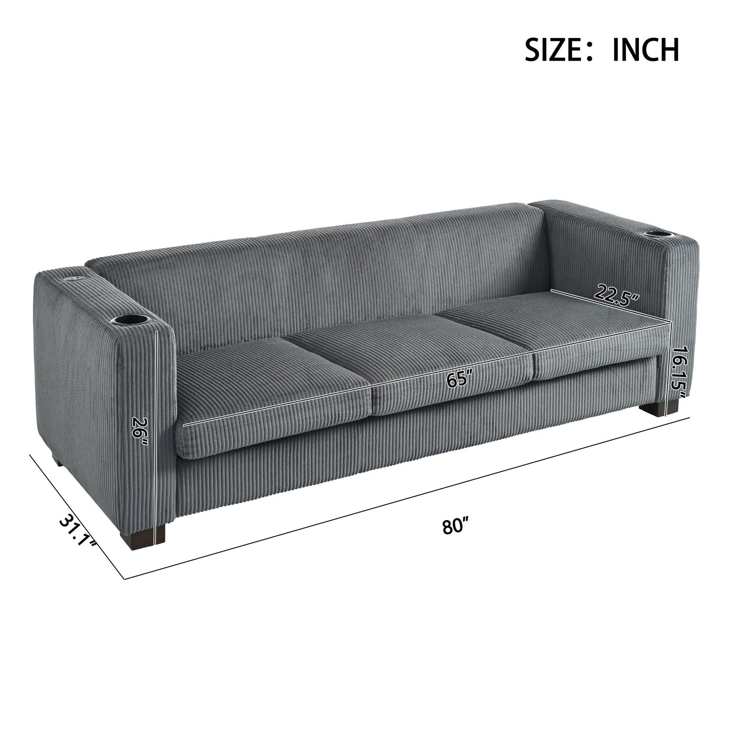 Divano a 3 posti con braccioli in velluto a coste Roomfitters, divano da soggiorno contemporaneo