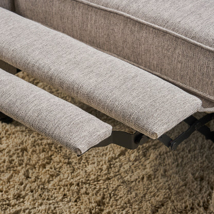 Poltrona reclinabile con schienale alto imbottito Roomfitters, braccioli arrotolati e gambe in legno tornito, poltrona lounge per soggiorno