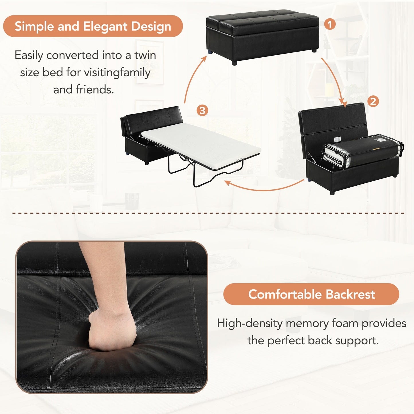 Letto pieghevole singolo Roomfitters con materasso, letto per gli ospiti compatto e convertibile per il soggiorno