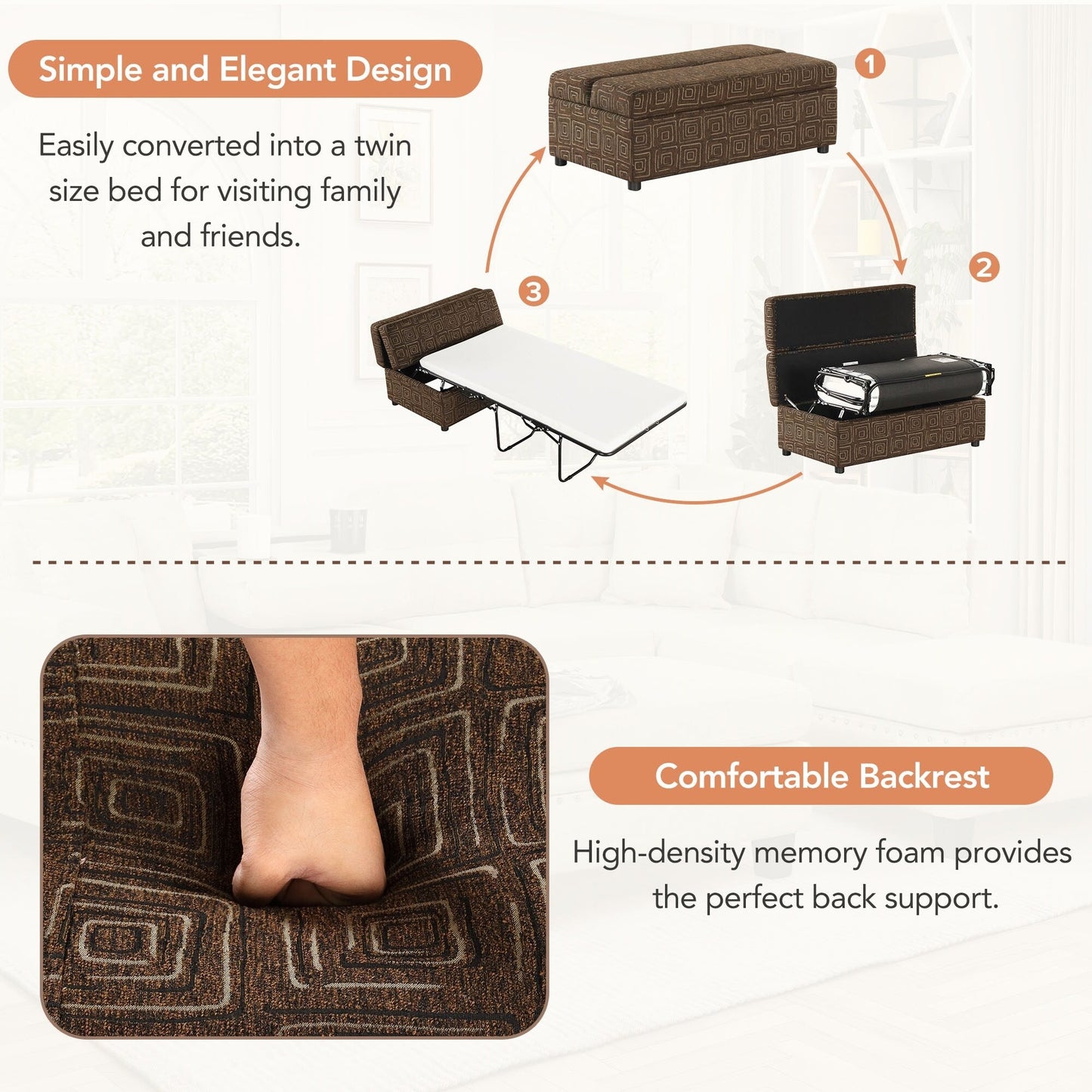 Letto pieghevole singolo Roomfitters con materasso, letto per gli ospiti compatto e convertibile per il soggiorno