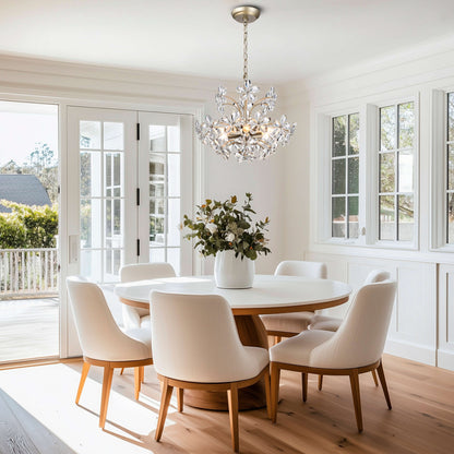 Lampadario in cristallo a 6 luci Rosa color argento spazzolato e champagne