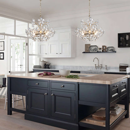 Lampadario in cristallo a 6 luci Rosa color argento spazzolato e champagne