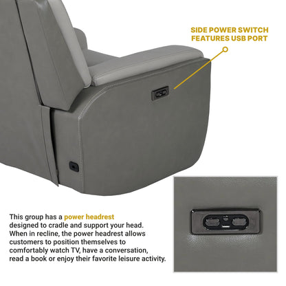 Poltrona reclinabile elettrica Rosalyn Zero Gravity in pelle argento e grigia con poggiatesta elettrico