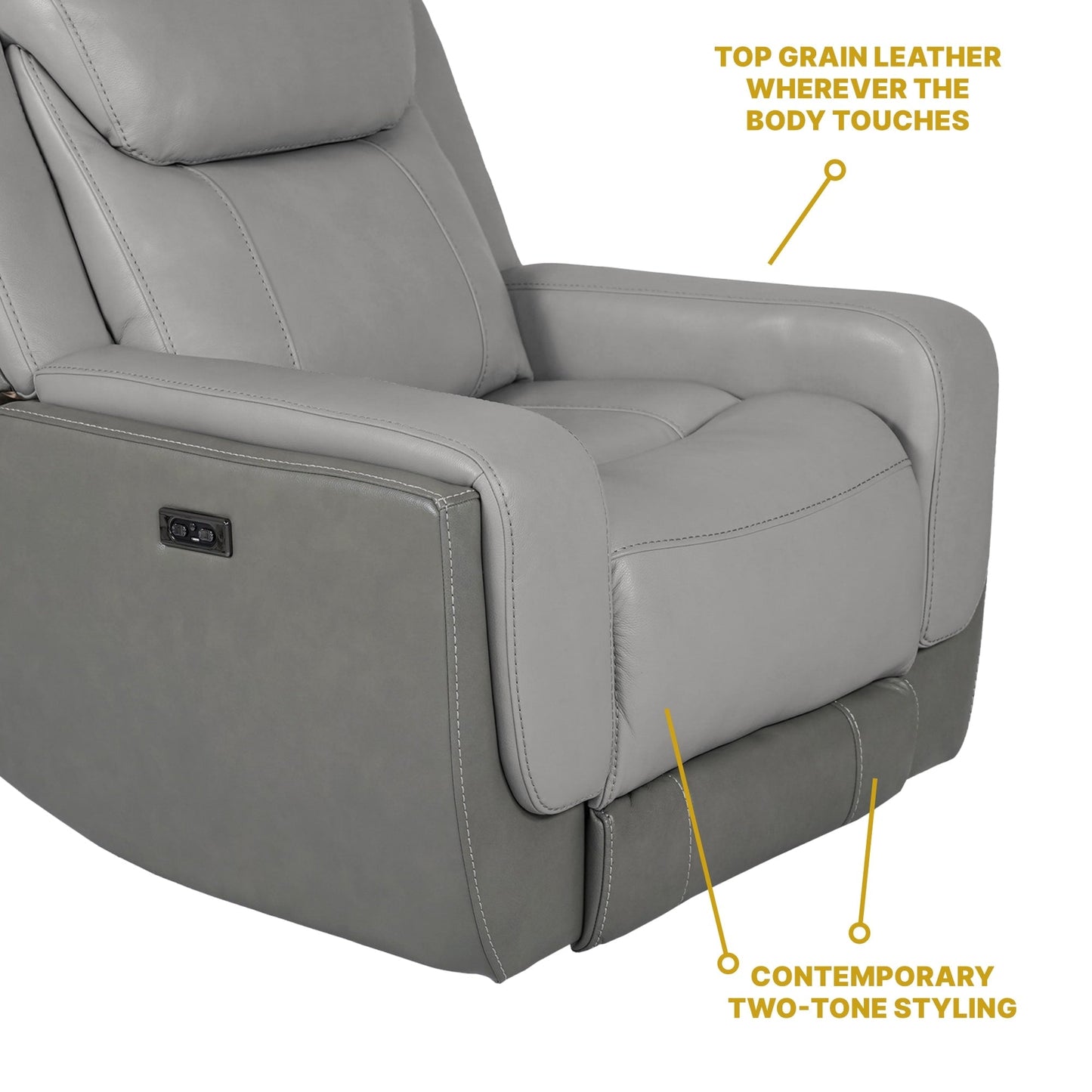 Poltrona reclinabile elettrica Rosalyn Zero Gravity in pelle argento e grigia con poggiatesta elettrico