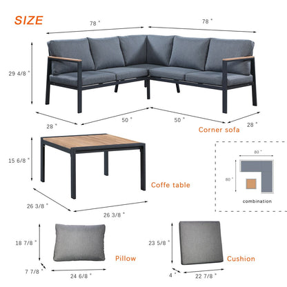 Set da conversazione Rossio Outdoor da 4 pezzi, struttura in alluminio e piano in legno di teak a doghe