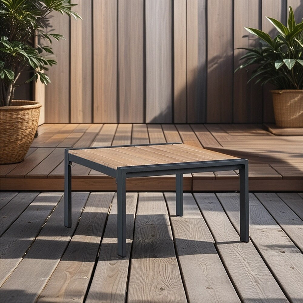 Set da conversazione Rossio Outdoor da 4 pezzi, struttura in alluminio e piano in legno di teak a doghe