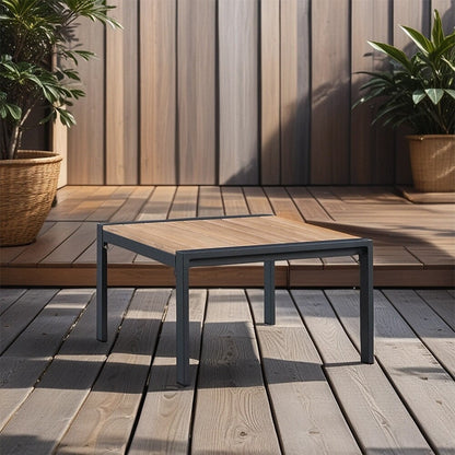 Set da conversazione Rossio Outdoor da 4 pezzi, struttura in alluminio e piano in legno di teak a doghe