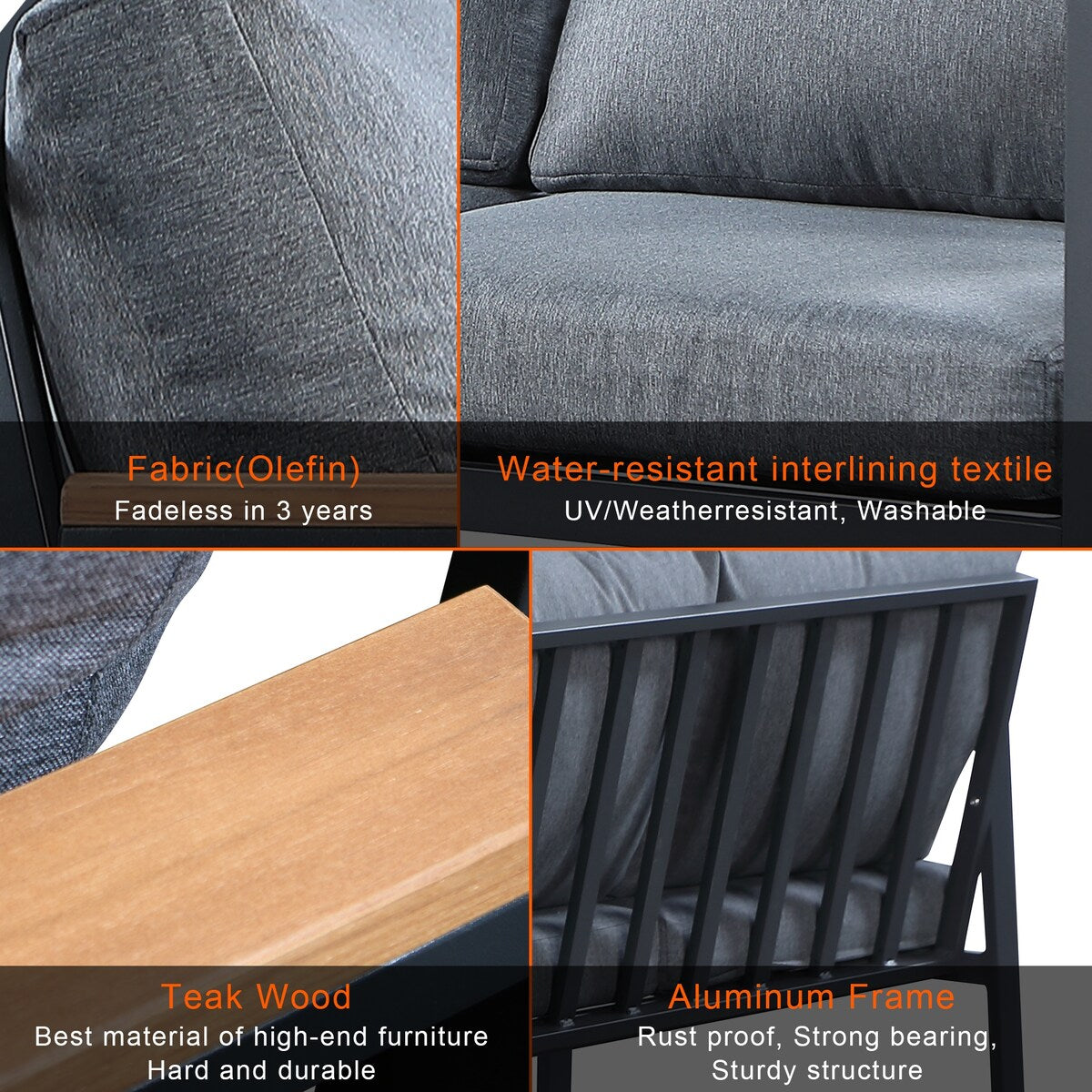 Set da conversazione Rossio Outdoor da 4 pezzi, struttura in alluminio e piano in legno di teak a doghe