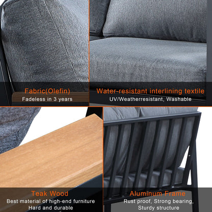 Set da conversazione Rossio Outdoor da 4 pezzi, struttura in alluminio e piano in legno di teak a doghe