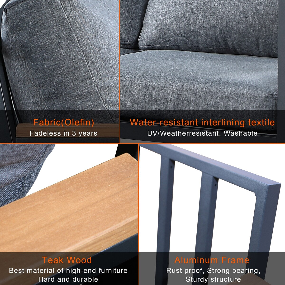 Set da conversazione Rossio Outdoor da 4 pezzi, struttura in alluminio e piano in legno di teak a doghe