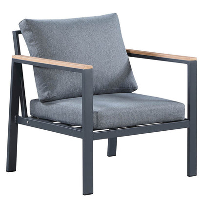 Set da conversazione Rossio Outdoor da 4 pezzi, struttura in alluminio e piano in legno di teak a doghe