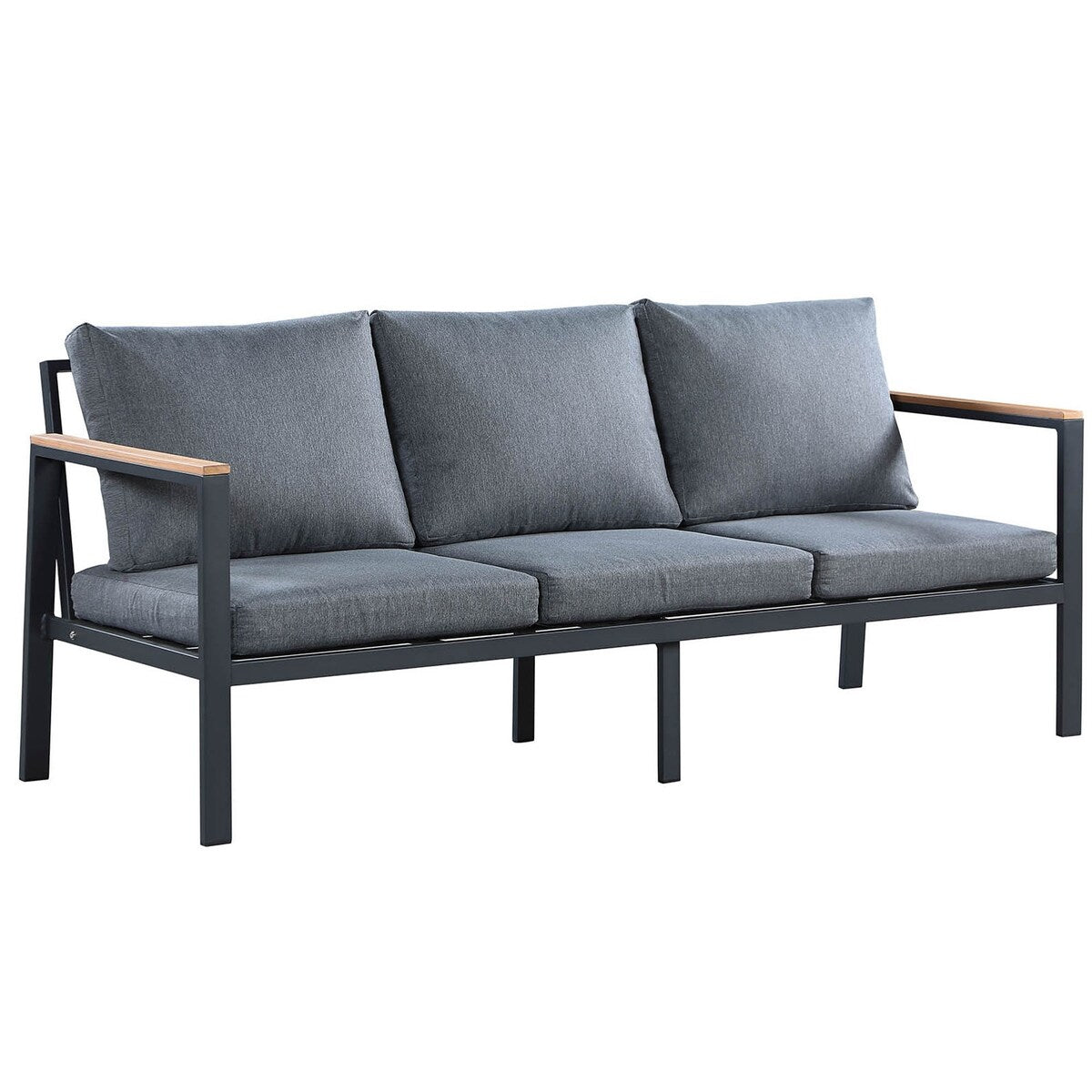 Set da conversazione Rossio Outdoor da 4 pezzi, struttura in alluminio e piano in legno di teak a doghe