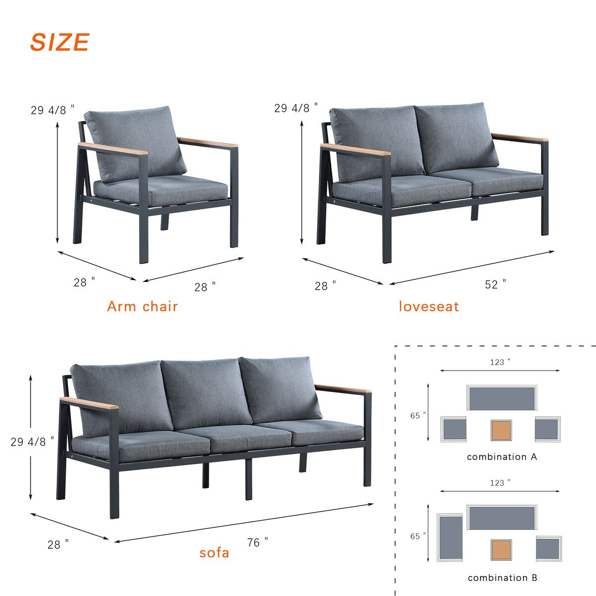 Set da conversazione Rossio Outdoor da 4 pezzi, struttura in alluminio e piano in legno di teak a doghe