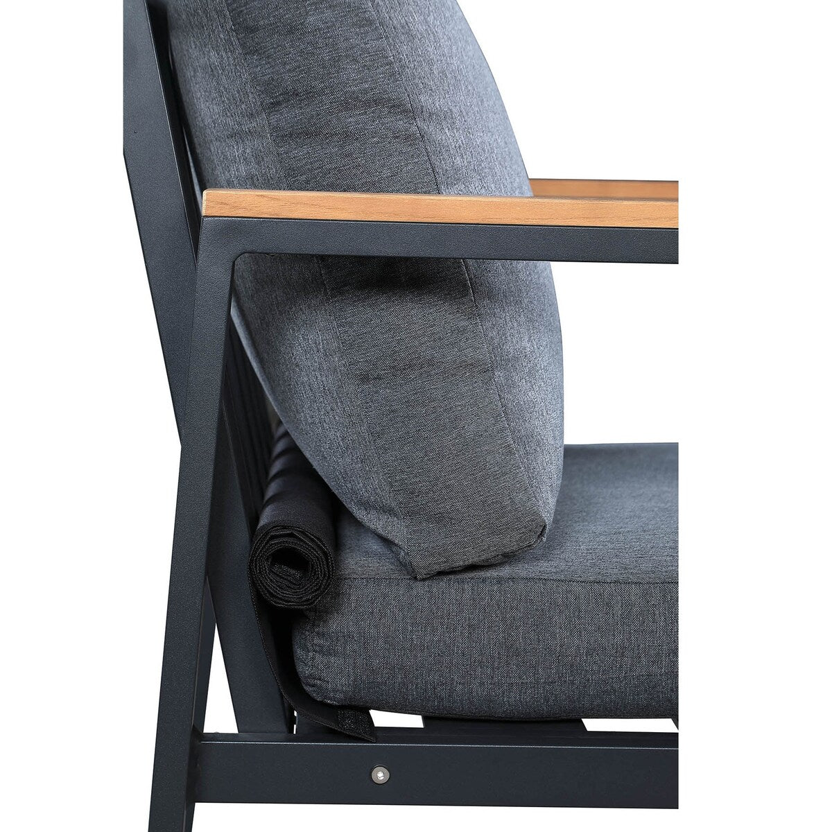 Set da conversazione Rossio Outdoor da 4 pezzi, struttura in alluminio e piano in legno di teak a doghe