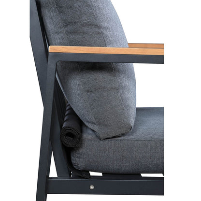 Set da conversazione Rossio Outdoor da 4 pezzi, struttura in alluminio e piano in legno di teak a doghe