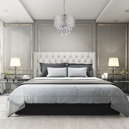 Lampadario a tamburo con perline rotonde e cristalli pendenti