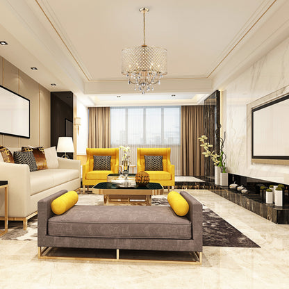 Lampadario a tamburo con perline rotonde e cristalli pendenti