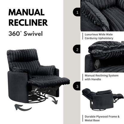 Poltrona reclinabile manuale con rivestimento in velluto a coste Wide Wale di Roundhill Furniture Bocaton