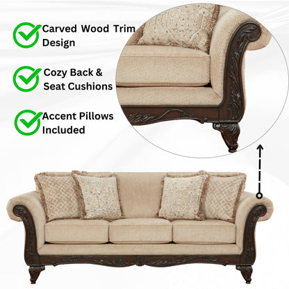 Divano con struttura in legno intagliato Hernen di Roundhill Furniture