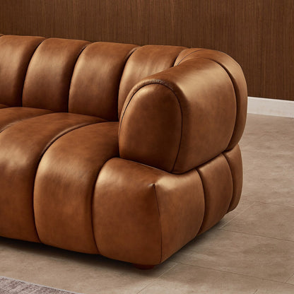 Divano di lusso Rovan Mid-Century Modern in pelle color cognac